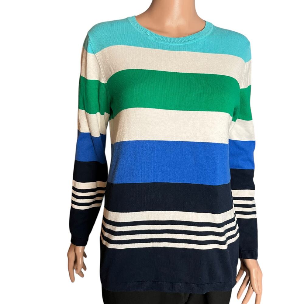 Tommy Hilfiger Womens Striped Sweater Med Stretch Preppy Academia Office Coastal